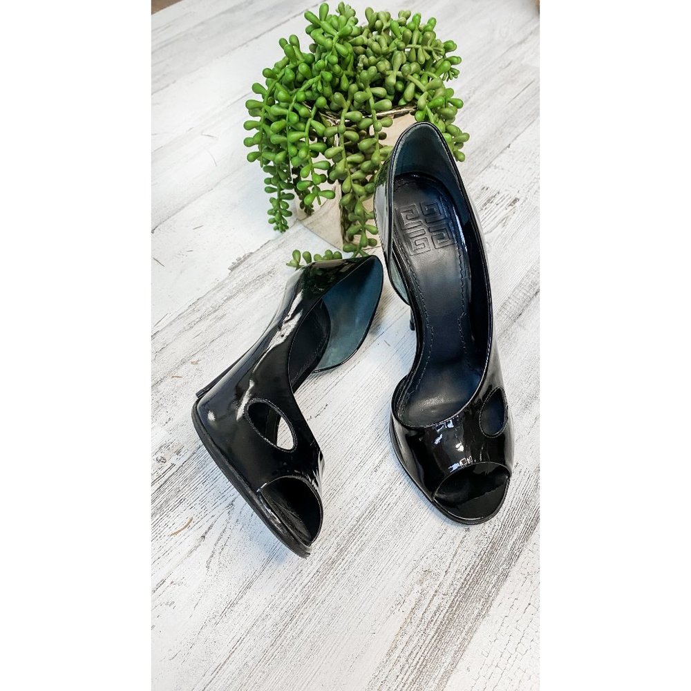 Givenchy Black Patent Leather D’Orsay Peep Toe Cut Out Heels (38/8) - Picture 13 of 16